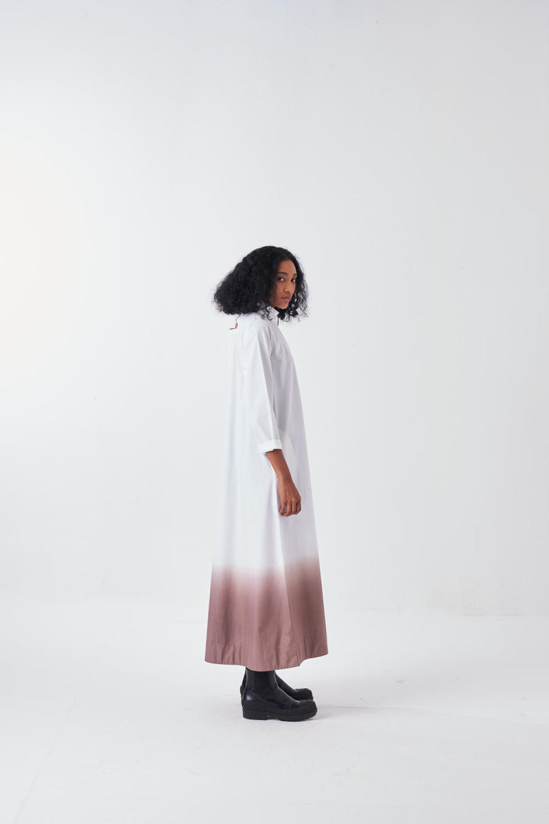 DIP DYE TURTULE NECK DRESS-CEDAR/WHITE poplin by THREE for women Worldwide
