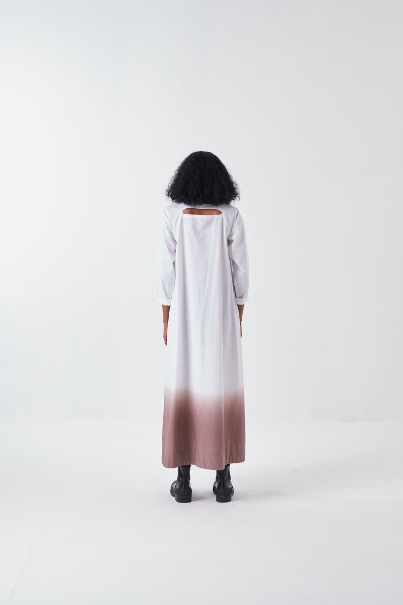 DIP DYE TURTULE NECK DRESS-CEDAR/WHITE poplin by THREE for women Worldwide