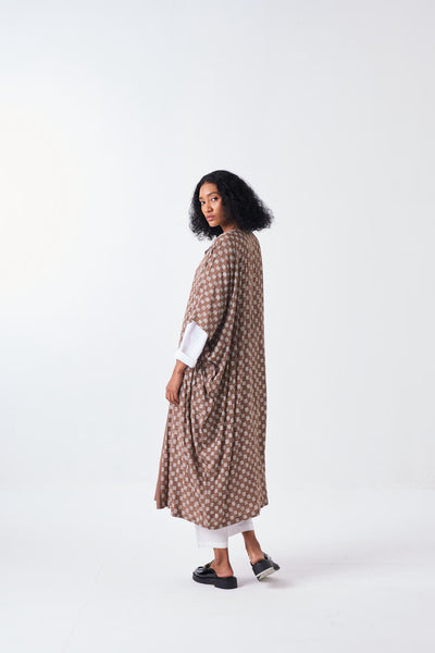 ALL OVER BRICK PRINT KAFTAAN CO-ORD: CEDAR BRICK PRINT & WHITE (SET OF 3)