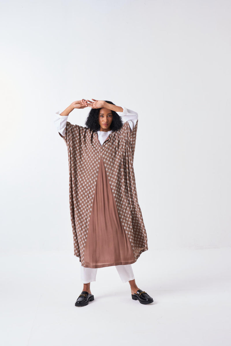 ALL OVER BRICK PRINT KAFTAAN-BRICK PRINT - CEDAR by THREE for women Worldwide