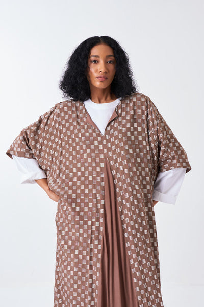 ALL OVER BRICK PRINT KAFTAAN CO-ORD: CEDAR BRICK PRINT & WHITE (SET OF 3)