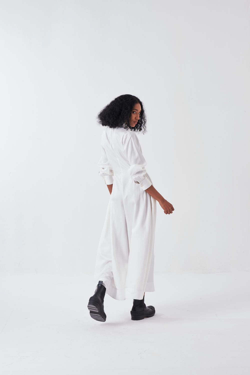 COLLARED SIDE ELASTIC WAIST JUMPSUIT-WHITE