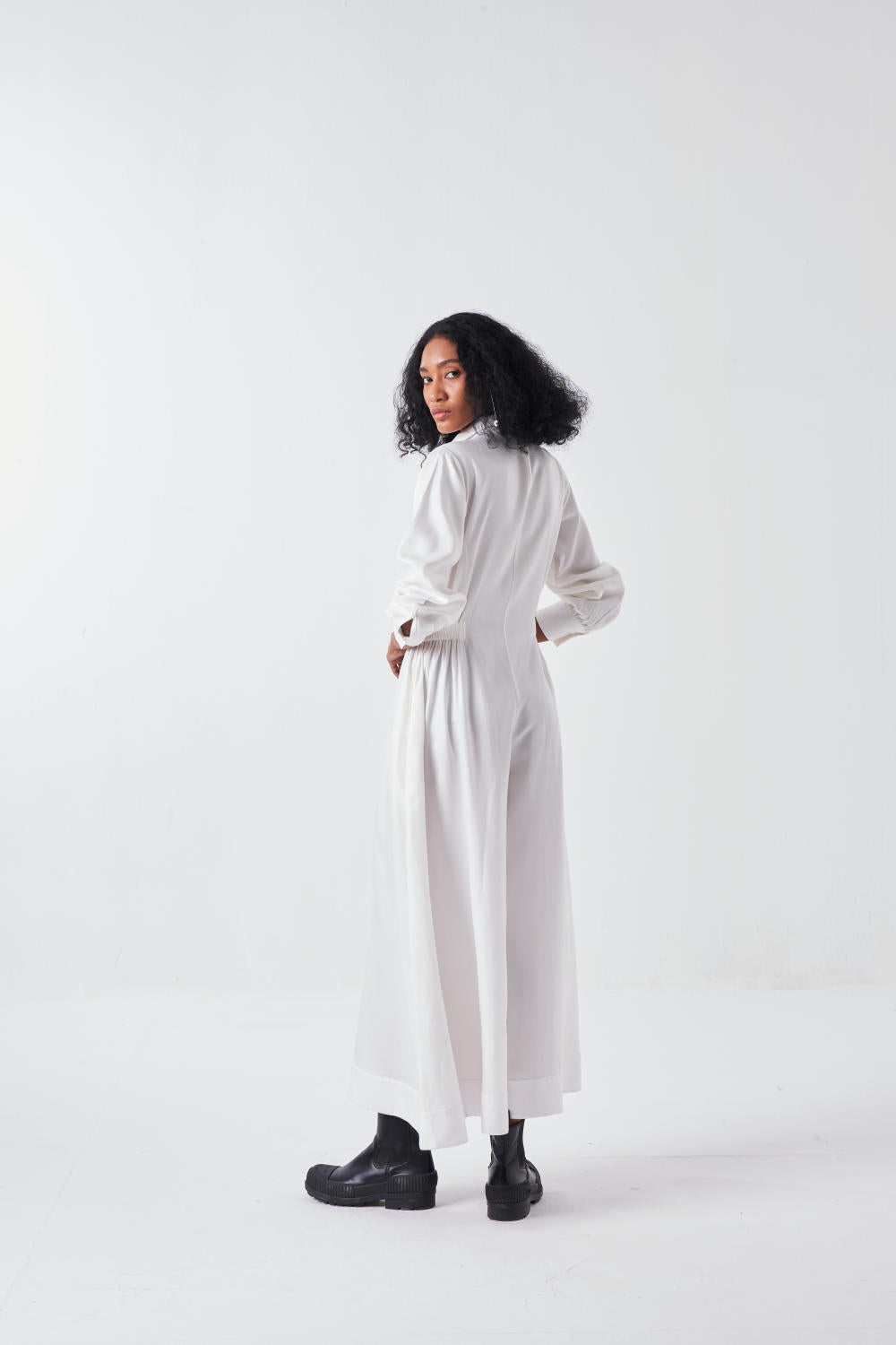 COLLARED SIDE ELASTIC WAIST JUMPSUIT-WHITE