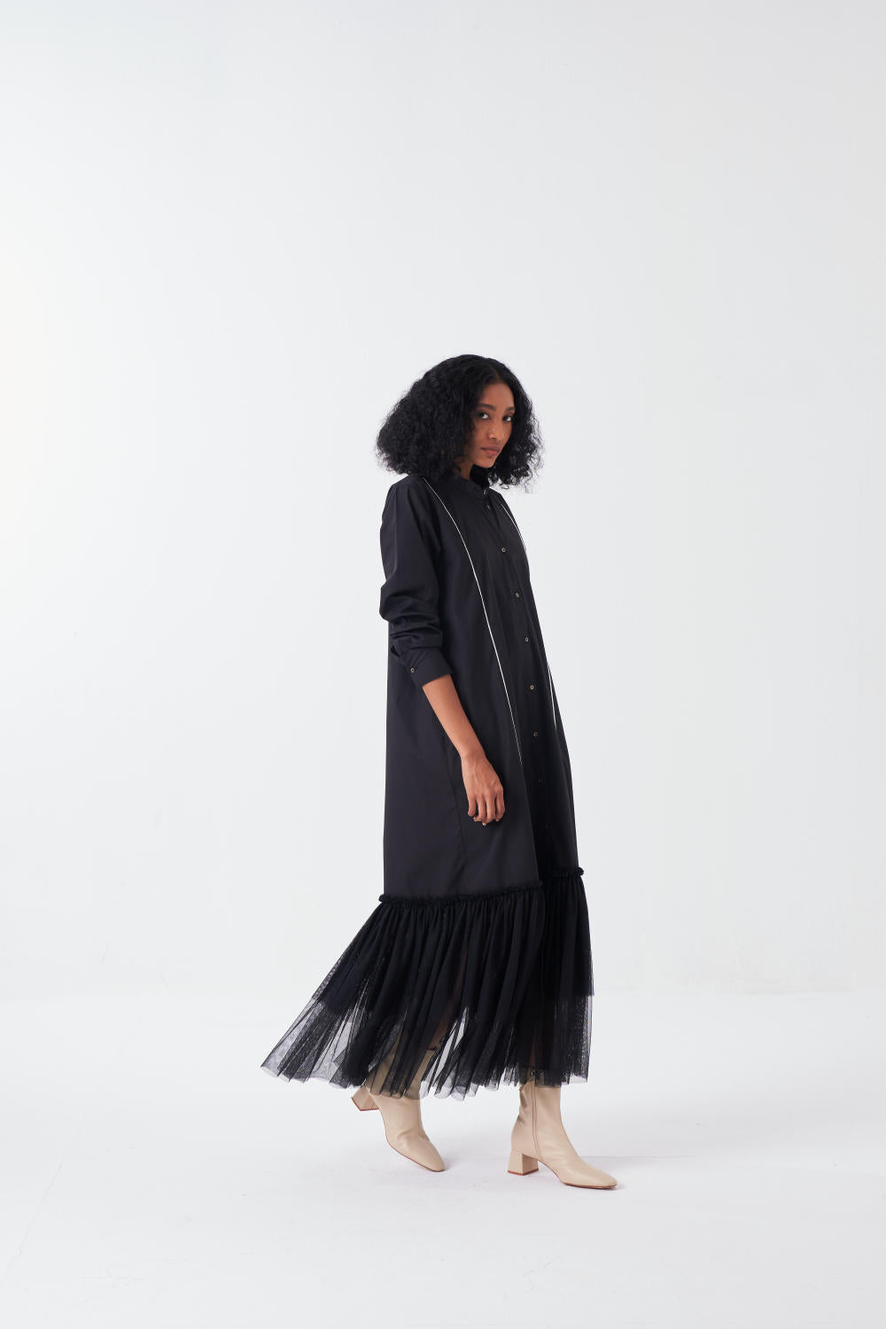 BOTTOM FRILL DRESS-BLACK