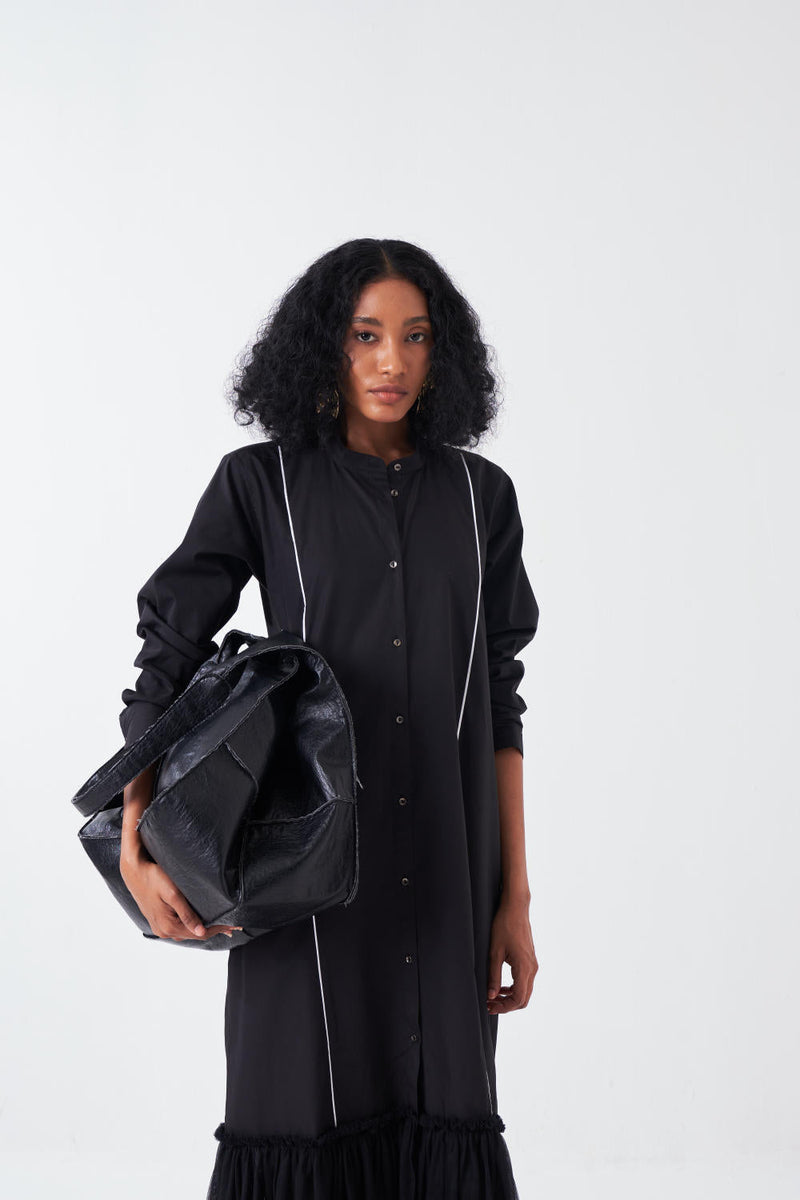 BOTTOM FRILL DRESS-BLACK poplin by THREE for women Worldwide