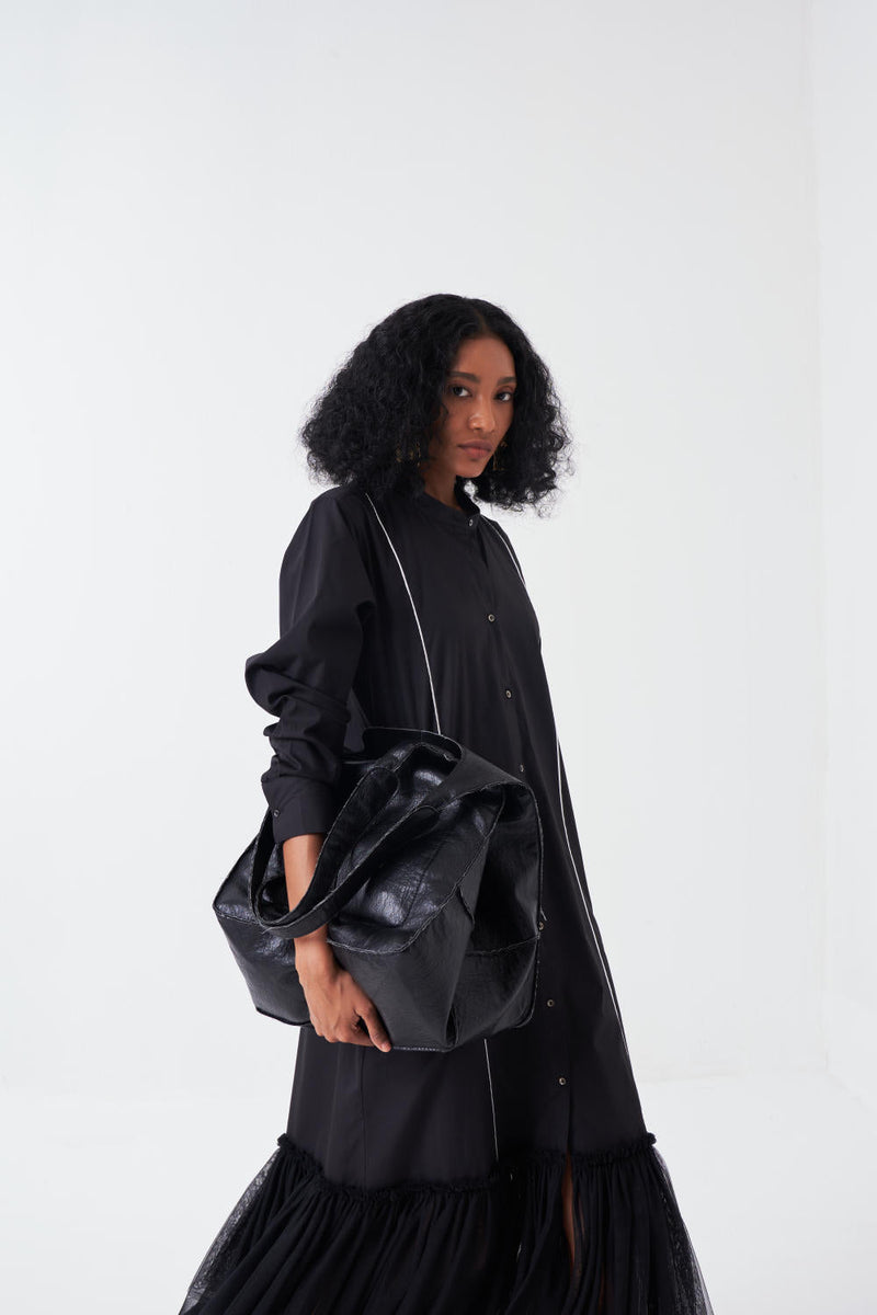 BOTTOM FRILL DRESS-BLACK poplin by THREE for women Worldwide