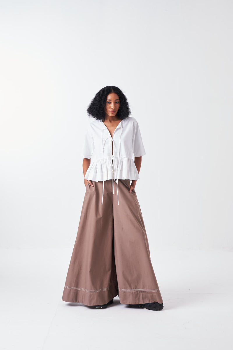 FRONT TIE TOP-WHITE poplin by THREE for women Worldwide