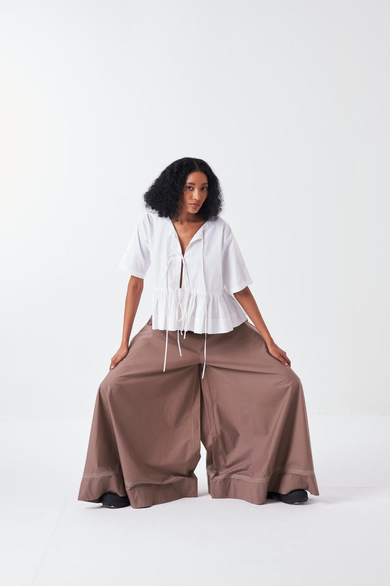 FRONT TIE TOP-WHITE poplin by THREE for women Worldwide