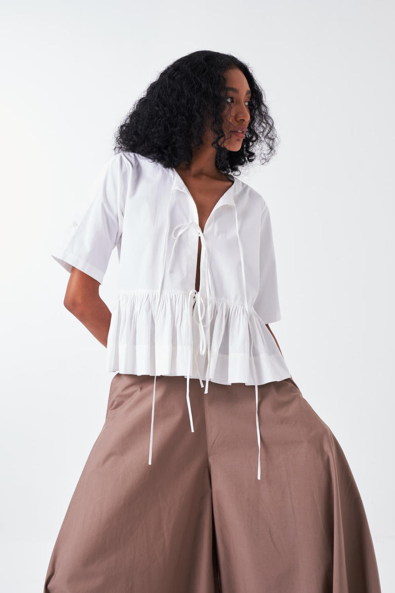 FRONT TIE TOP-WHITE poplin by THREE for women Worldwide