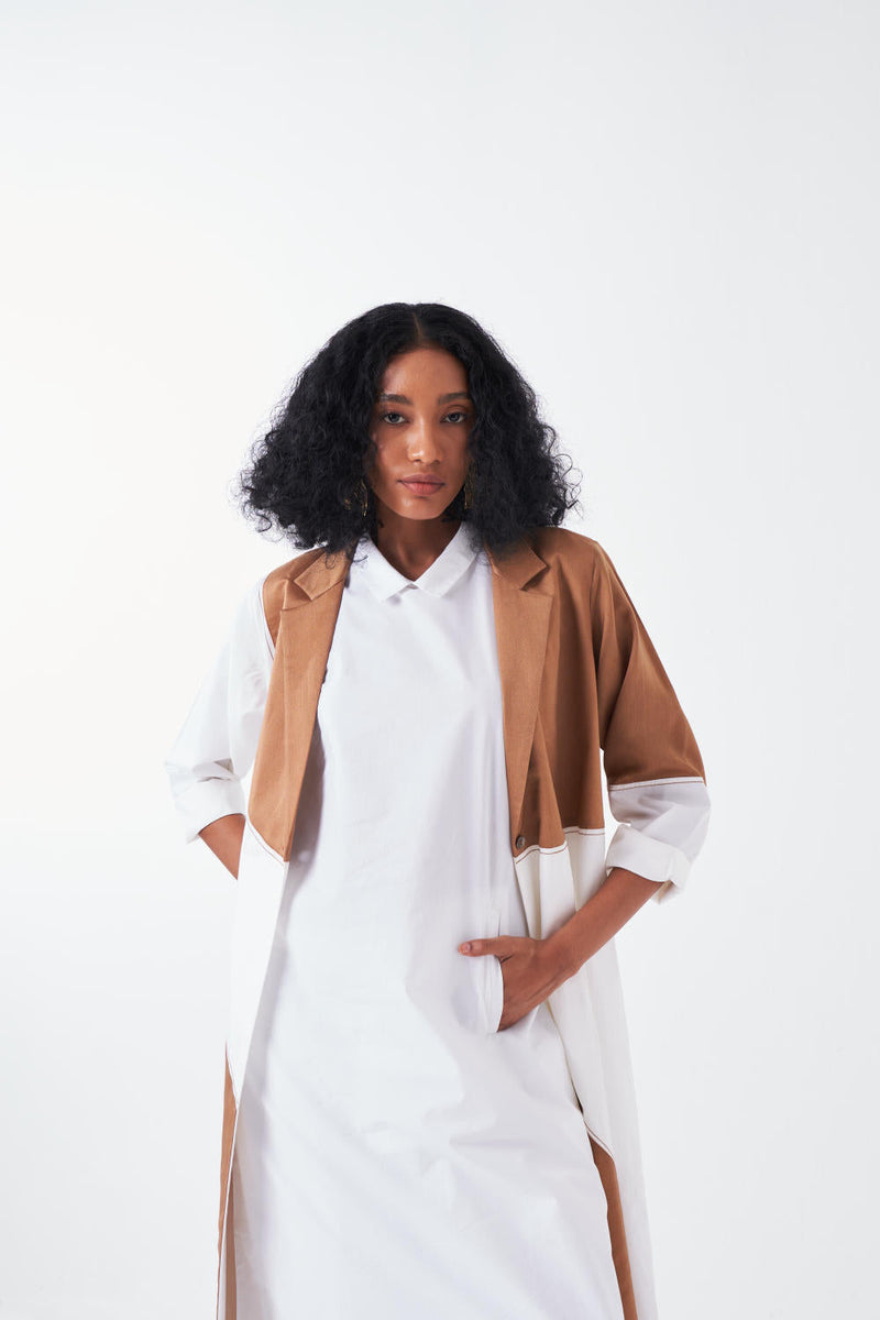 MOON JACKET CO-ORD-SAND & WHITE (SET OF 3) poplin by THREE for women Worldwide