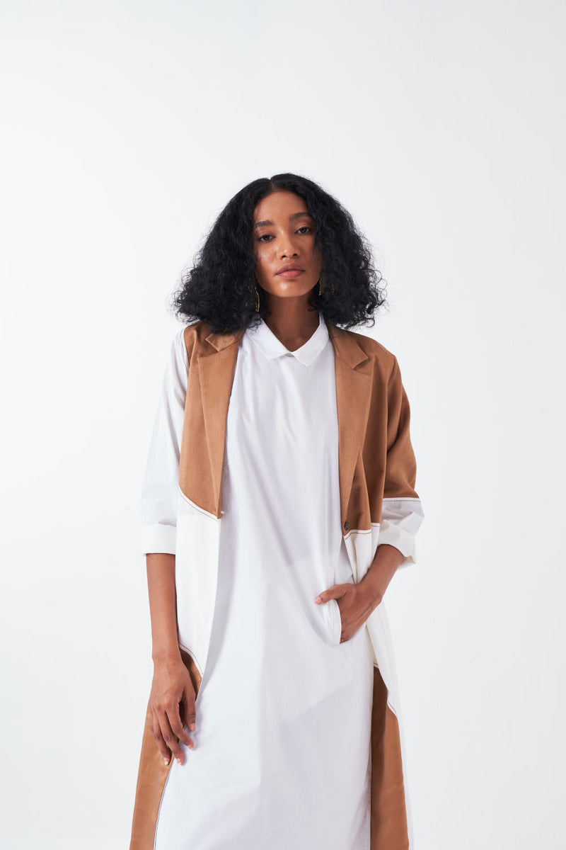 MOON JACKET CO-ORD-SAND & WHITE (SET OF 3) poplin by THREE for women Worldwide