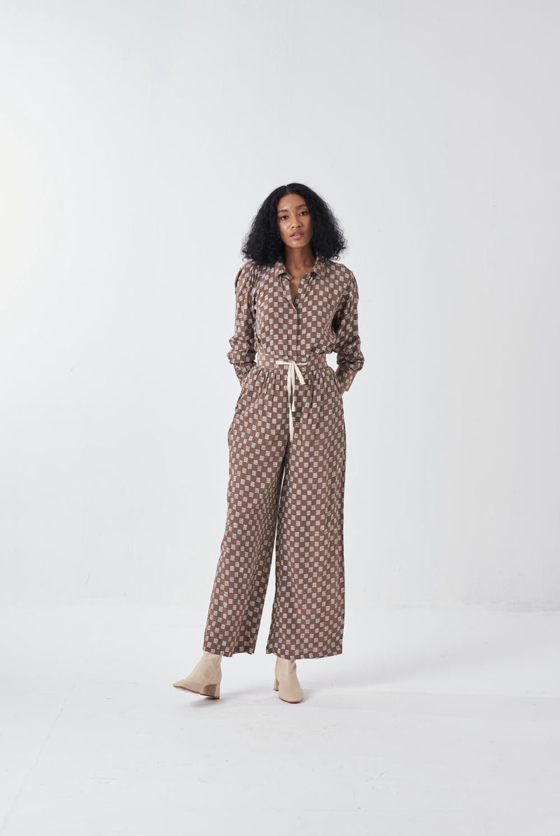 ALL OVER BRICK PRINT SHIRT CO-ORD-CEDAR BRICK PRINT (SET OF 2) by THREE for women Worldwide