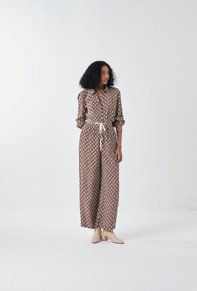 ALL OVER BRICK PRINT SHIRT CO-ORD-CEDAR BRICK PRINT (SET OF 2) by THREE for women Worldwide
