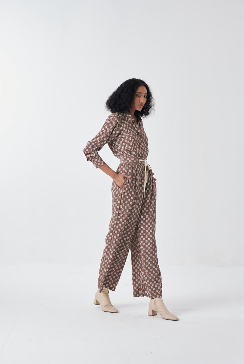 DRAWSTRING BOTTOM-BRICK PRINT-CEDAR poplin by THREE for women Worldwide