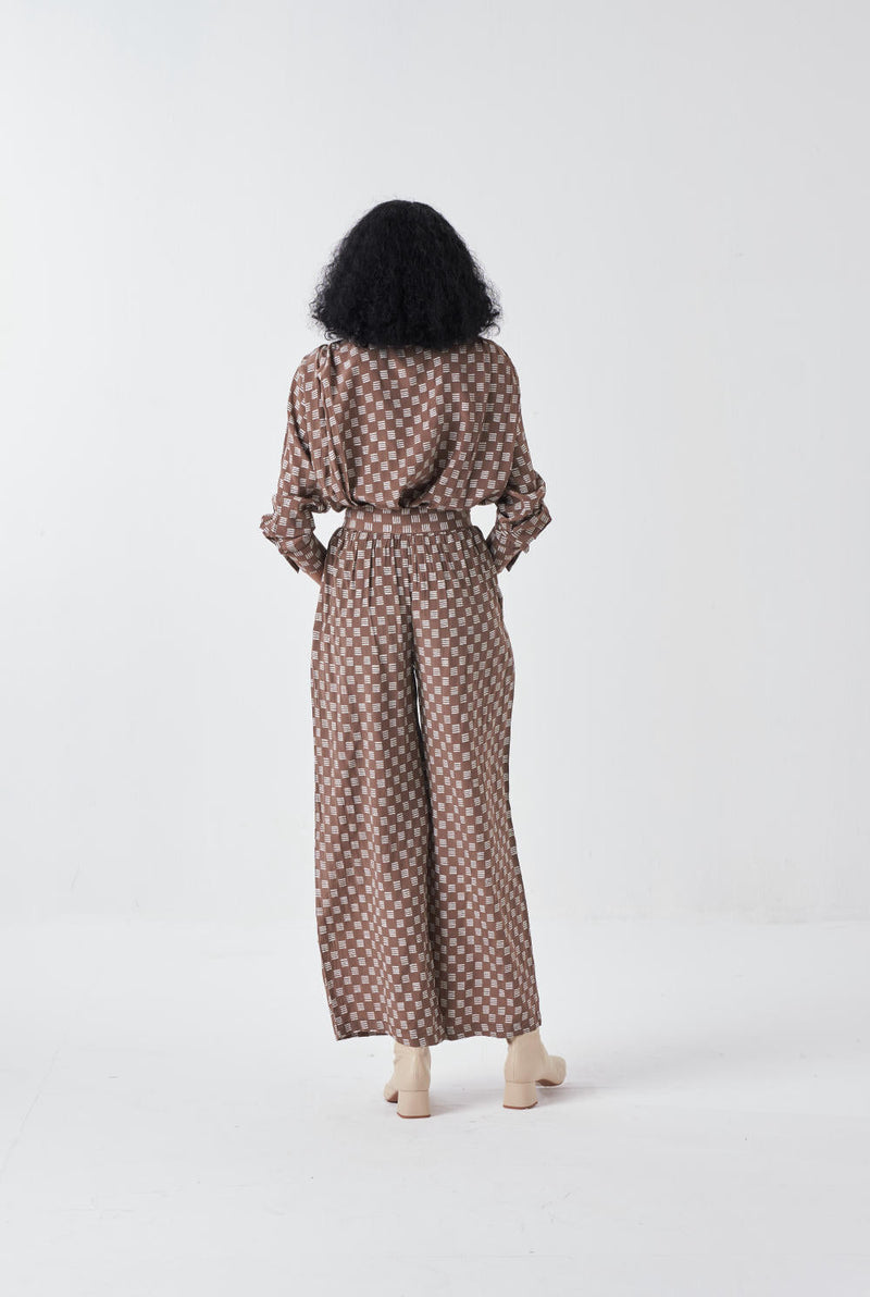 ALL OVER BRICK PRINT SHIRT CO-ORD-CEDAR BRICK PRINT (SET OF 2) by THREE for women Worldwide