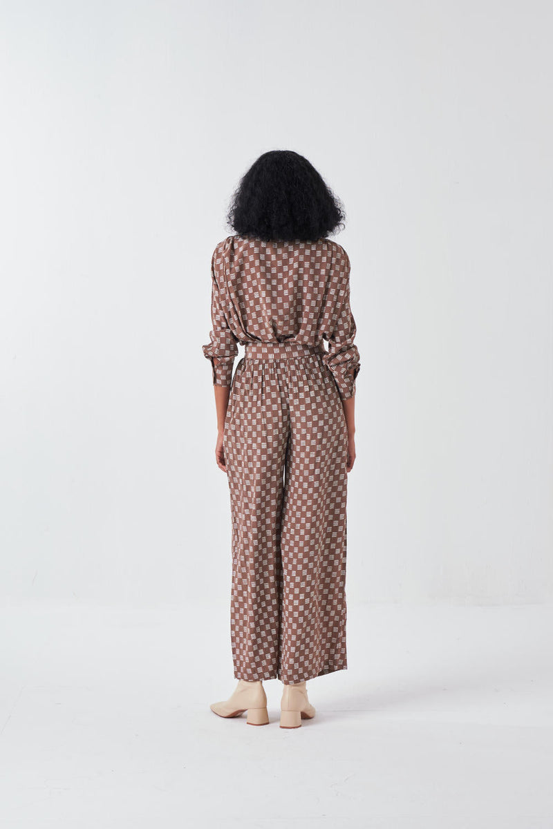 ALL OVER BRICK PRINT SHIRT CO-ORD-CEDAR BRICK PRINT (SET OF 2) by THREE for women Worldwide