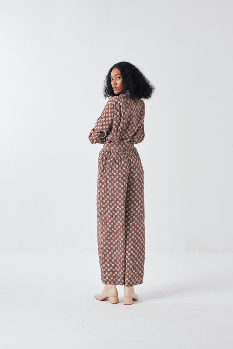 ALL OVER BRICK PRINT SHIRT-CEDAR poplin by THREE for women Worldwide