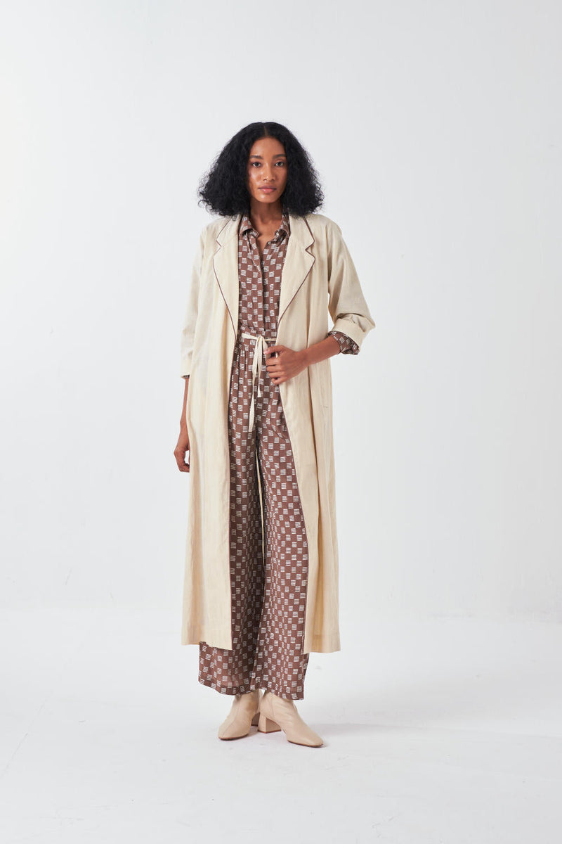 BACK FLORAL DRAWSTRING JACKET CO-ORD: CEDAR BRICK PRINT & IVORY (SET OF 3) cotton by THREE for women Worldwide