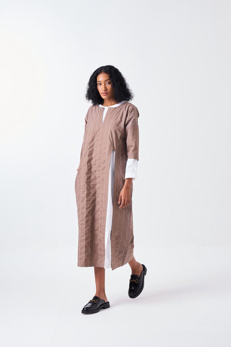 FRONT SLIT TUNIC CO-ORD-CEDAR & WHITE (SET OF 2) poplin by THREE for women Worldwide