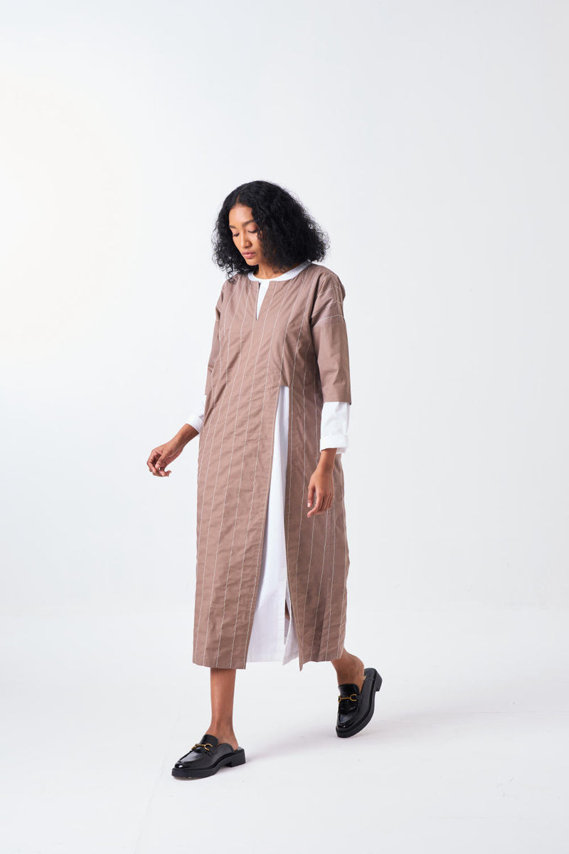 FRONT SLIT TUNIC CO-ORD-CEDAR & WHITE (SET OF 2) poplin by THREE for women Worldwide