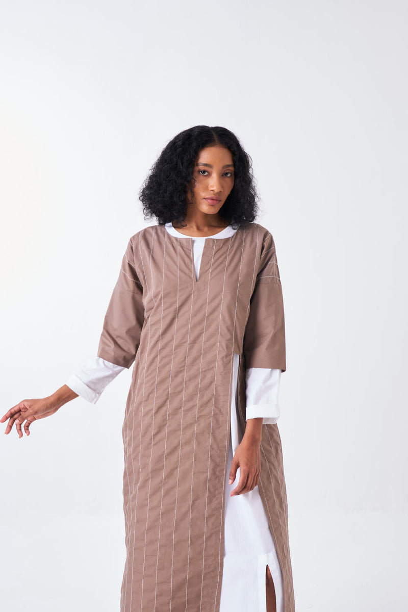 FRONT SLIT TUNIC CO-ORD-CEDAR & WHITE (SET OF 2) poplin by THREE for women Worldwide