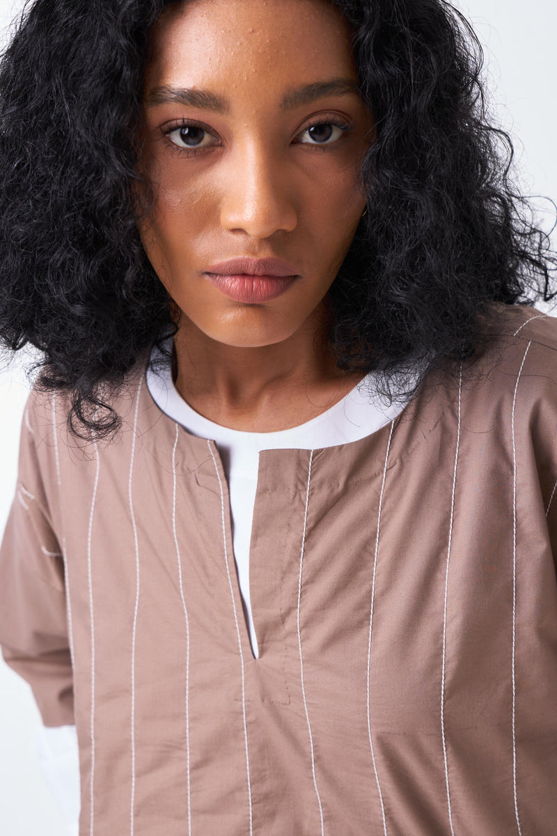 FRONT SLIT TUNIC CO-ORD-CEDAR & WHITE (SET OF 2) poplin by THREE for women Worldwide