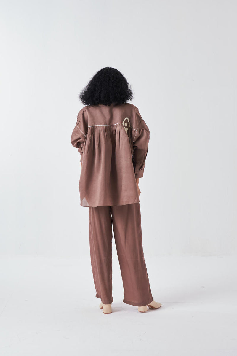 FRINGE PINTUCK BAT SLEEVE SHIRT-CEDAR poplin by THREE for women Worldwide