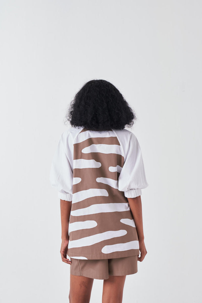 APPLIQUE BOXY SHIRT-CEDAR/WHITE chanderi by THREE for women Worldwide