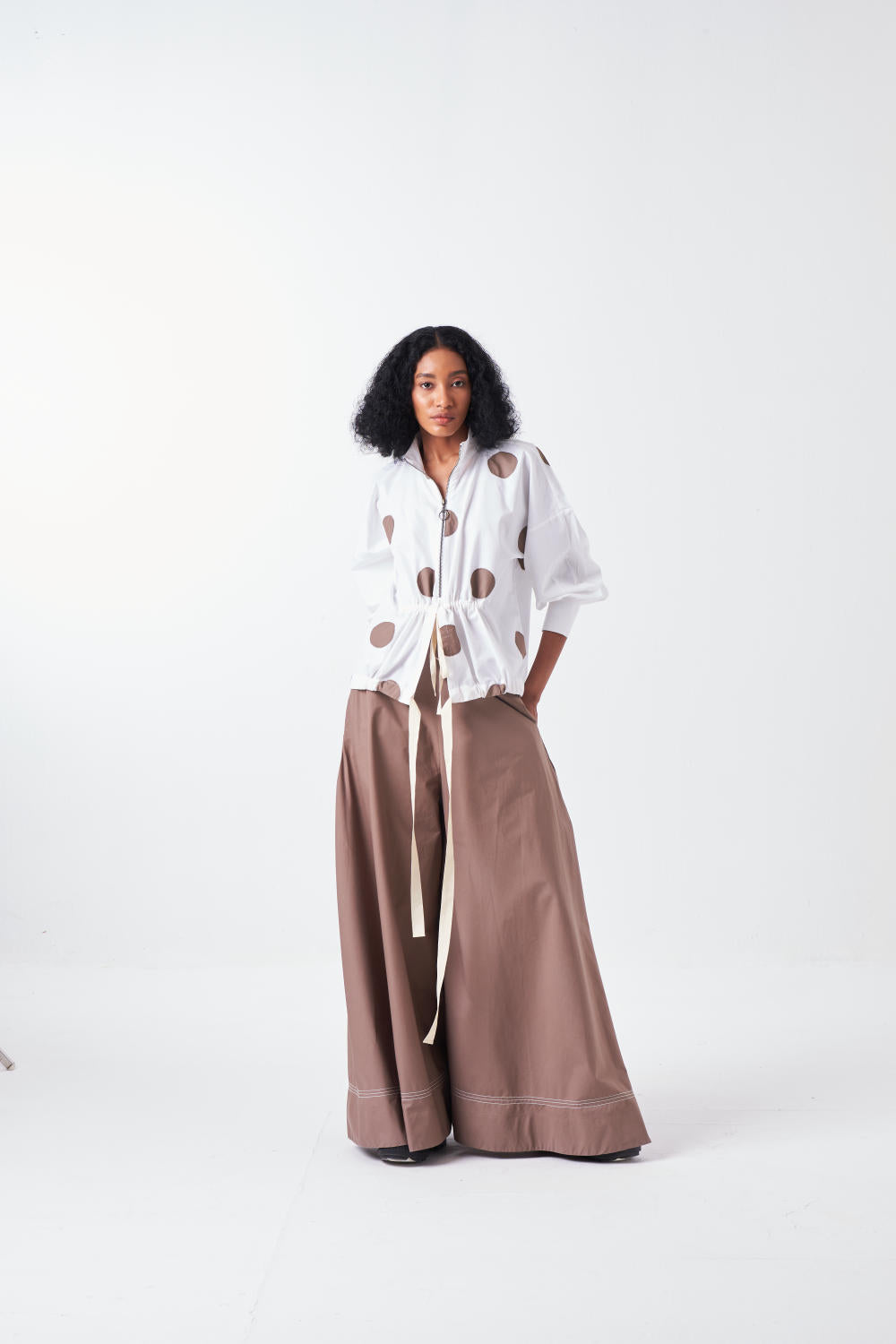 DRAWSTRING TOP CO-ORD-WHITE & CEDAR (SET OF 2)