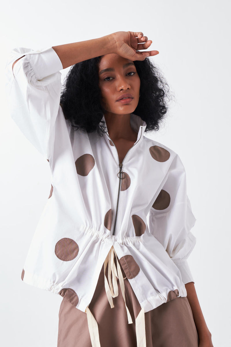 DRAWSTRING TOP-WHITE chanderi by THREE for women Worldwide