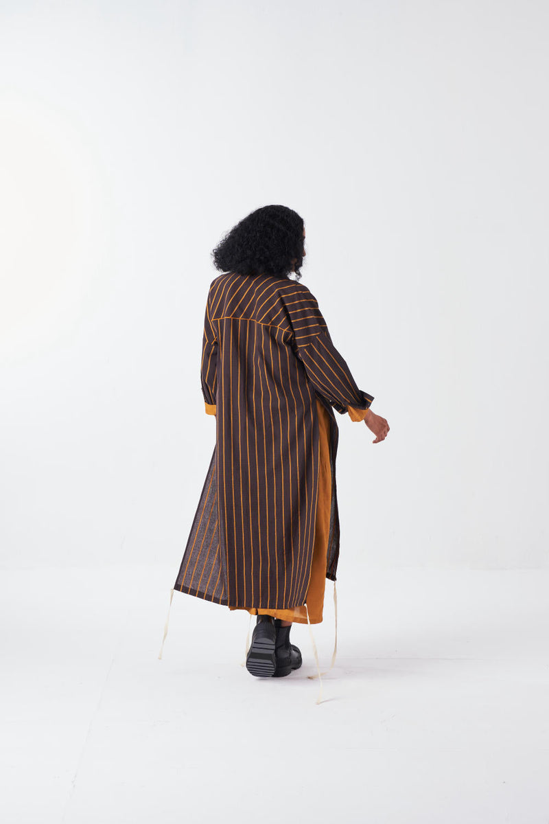 DRAWSTRING TUNIC-CHARCOAL STRIPE poplin by THREE for women Worldwide