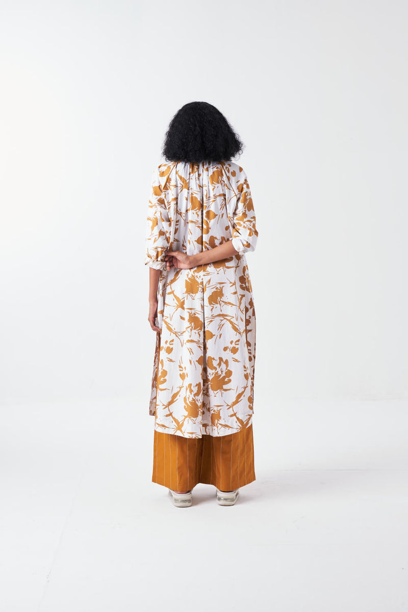 GATHER NECK SHIRT CO-ORD-MUSTARD FLORAL & MUSTARD (SET OF 2) poplin by THREE for women Worldwide