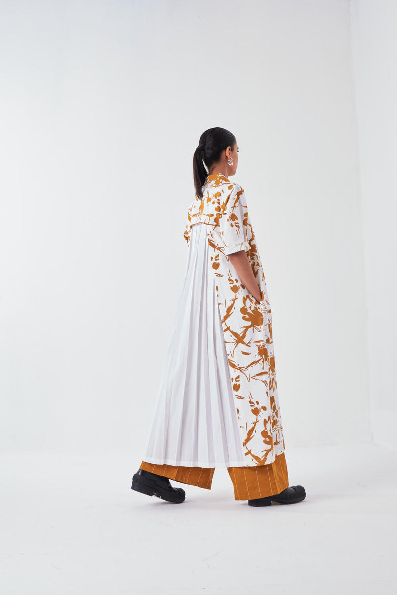 BACK PLEAT DRESS-MUSTARD FLORAL poplin by THREE for women Worldwide