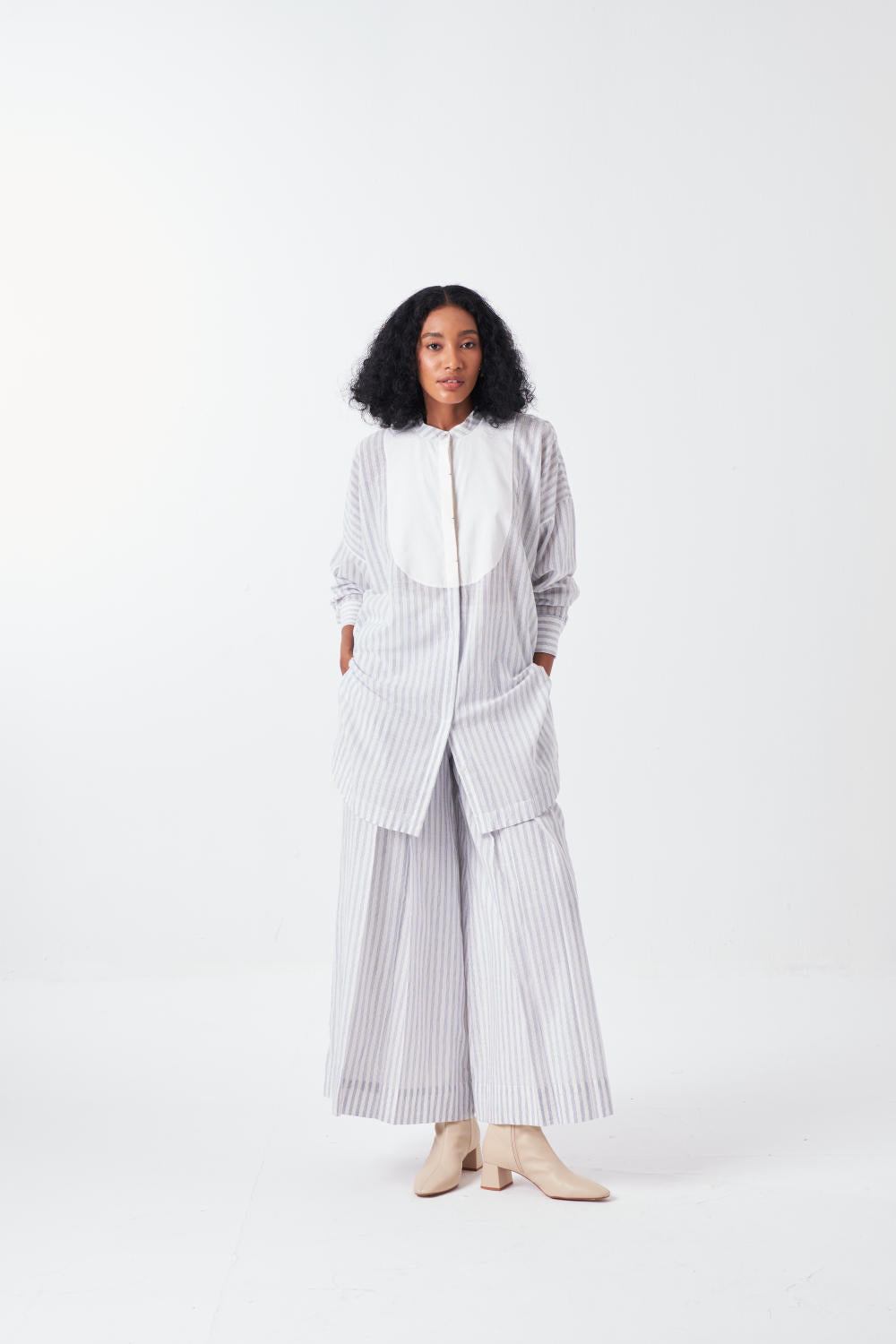 U-YOKE SHIRT CO-ORD: WHITE-BLUE (SET OF 2)