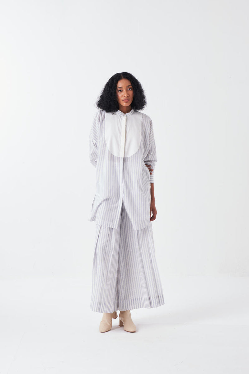 U-YOKE SHIRT-WHITE-BLUE cotton by THREE for women Worldwide