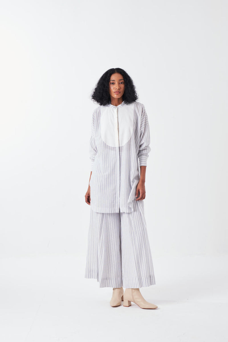 U-YOKE SHIRT-WHITE-BLUE cotton by THREE for women Worldwide