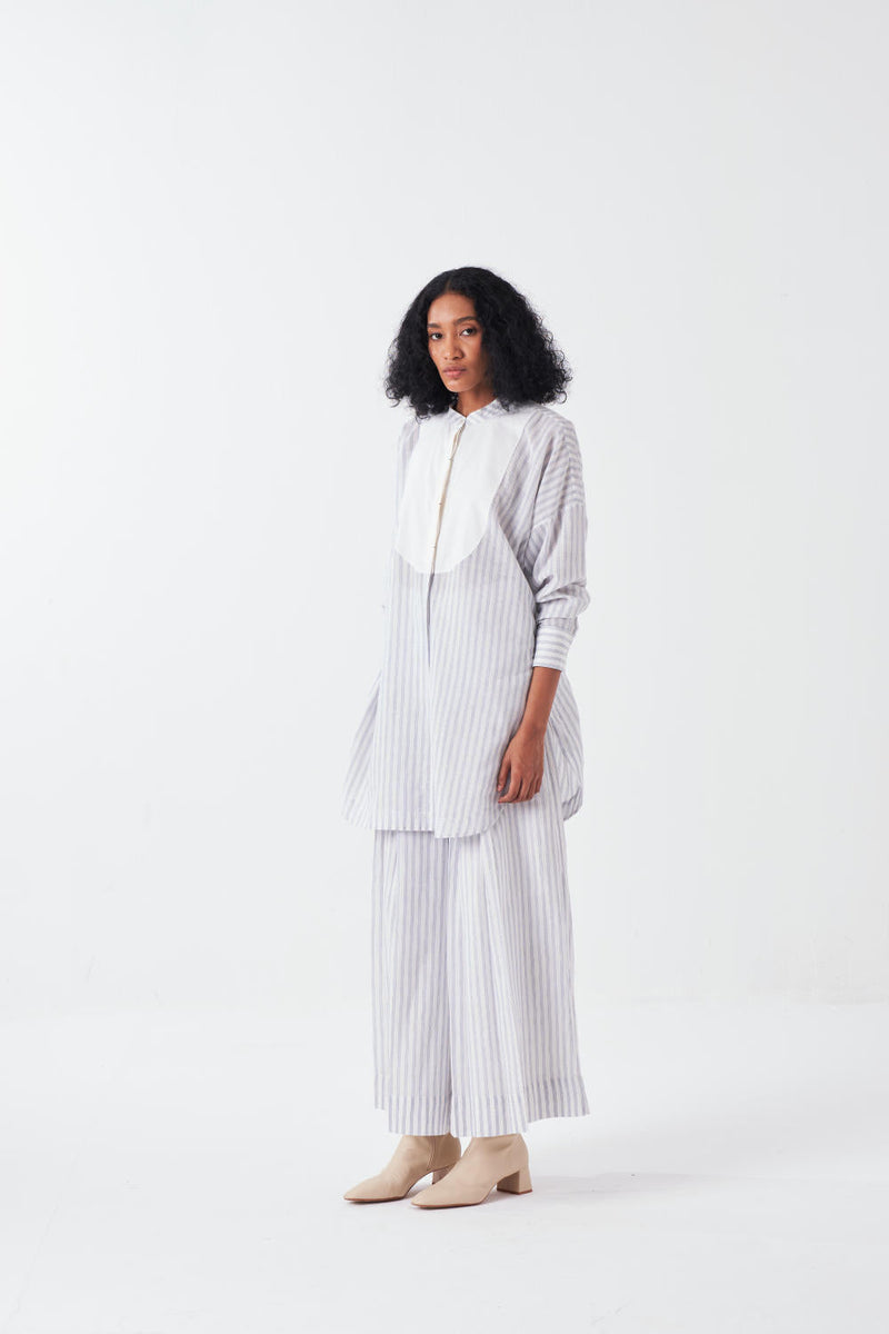 U-YOKE SHIRT-WHITE-BLUE cotton by THREE for women Worldwide