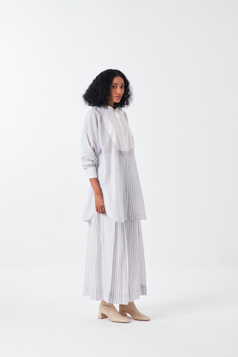 U-YOKE SHIRT-WHITE-BLUE cotton by THREE for women Worldwide