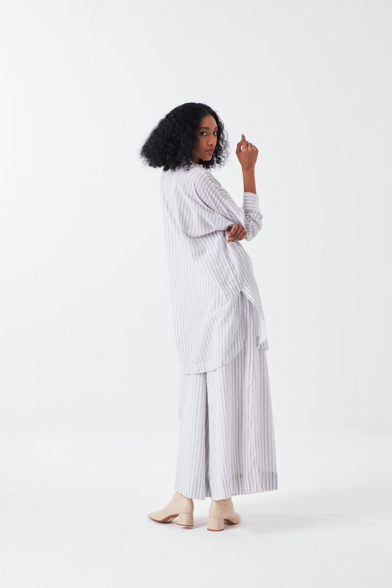 U-YOKE SHIRT-WHITE-BLUE cotton by THREE for women Worldwide