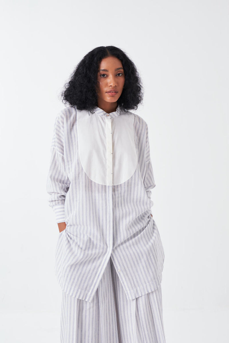 U-YOKE SHIRT-WHITE-BLUE cotton by THREE for women Worldwide