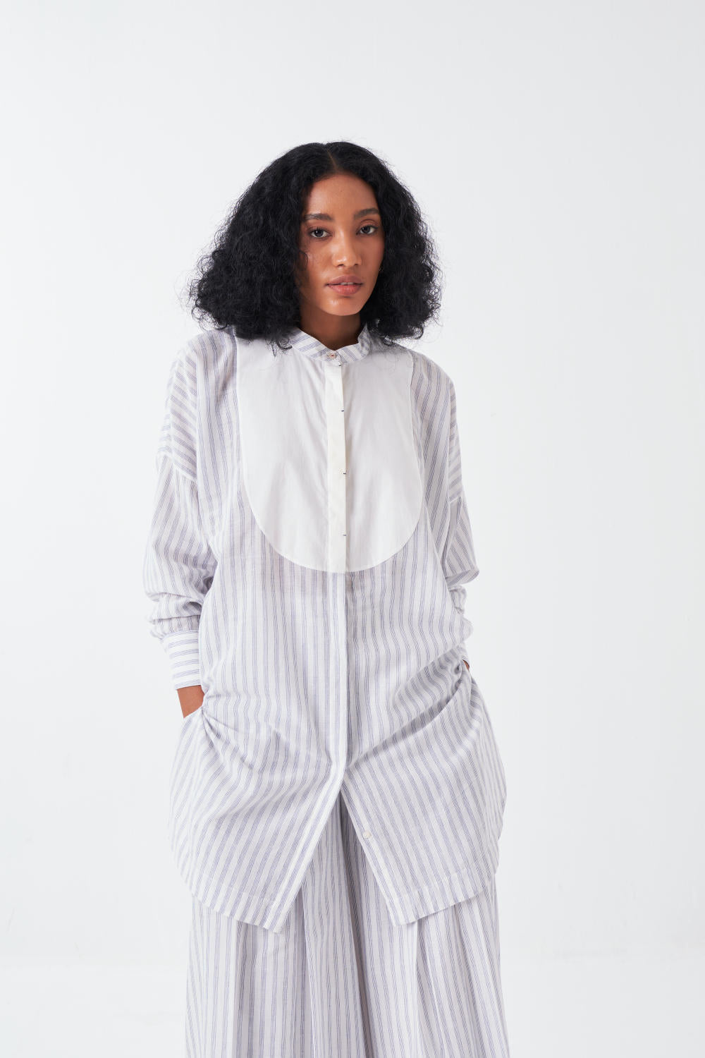 U-YOKE SHIRT CO-ORD: WHITE-BLUE (SET OF 2)