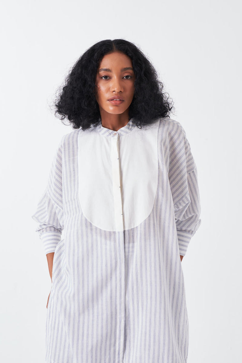 U-YOKE SHIRT-WHITE-BLUE cotton by THREE for women Worldwide