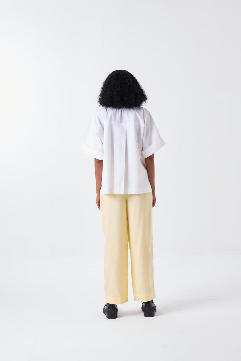 FLORAL APPLIQUE SHIRT-WHITE/BUTTER cotton by THREE for women Worldwide