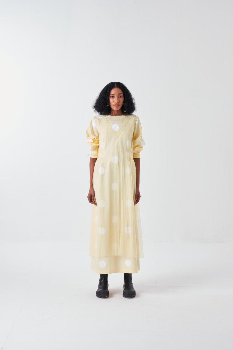 SIDE ELASTIC WAIST DRESS-BUTTER poplin by THREE for women Worldwide