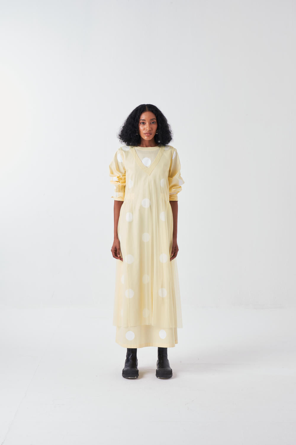 SIDE ELASTIC WAIST DRESS-BUTTER