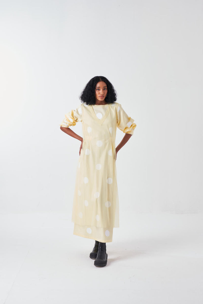 SIDE ELASTIC WAIST DRESS-BUTTER poplin by THREE for women Worldwide