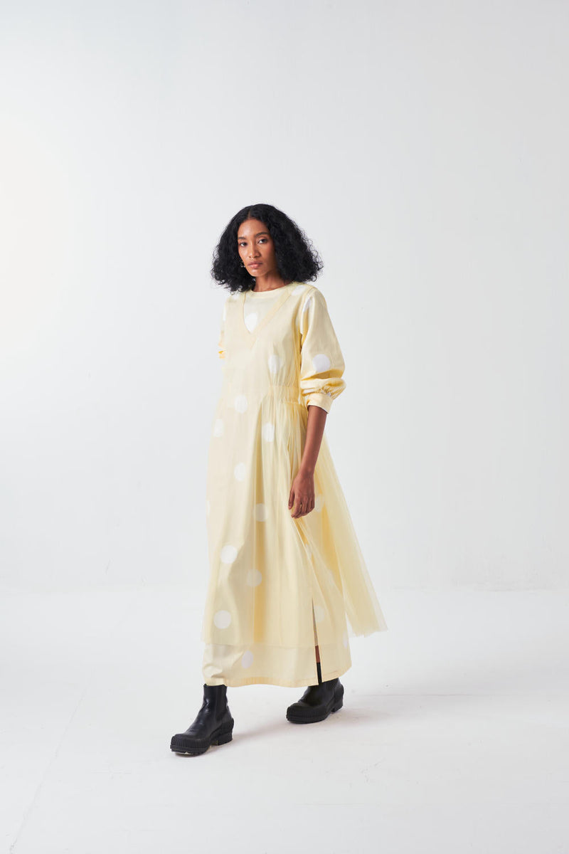 SIDE GATHER OVERLAY CO-ORD-BUTTER POLKA (SET OF 2) poplin by THREE for women Worldwide