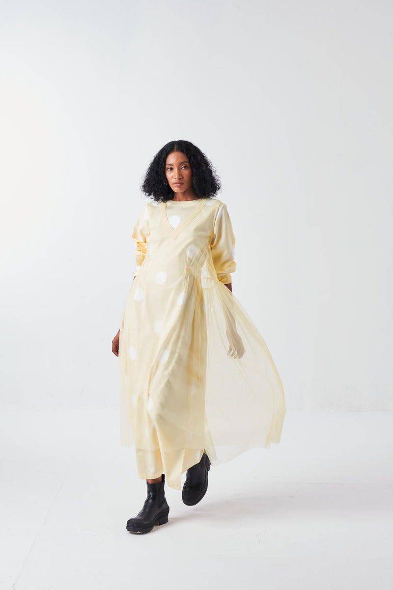 SIDE ELASTIC WAIST DRESS-BUTTER poplin by THREE for women Worldwide