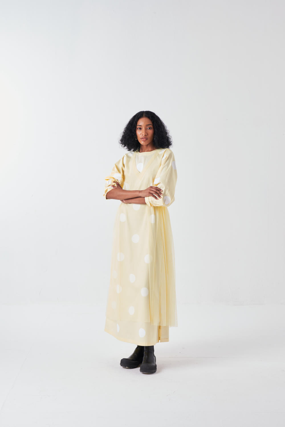 SIDE ELASTIC WAIST DRESS-BUTTER