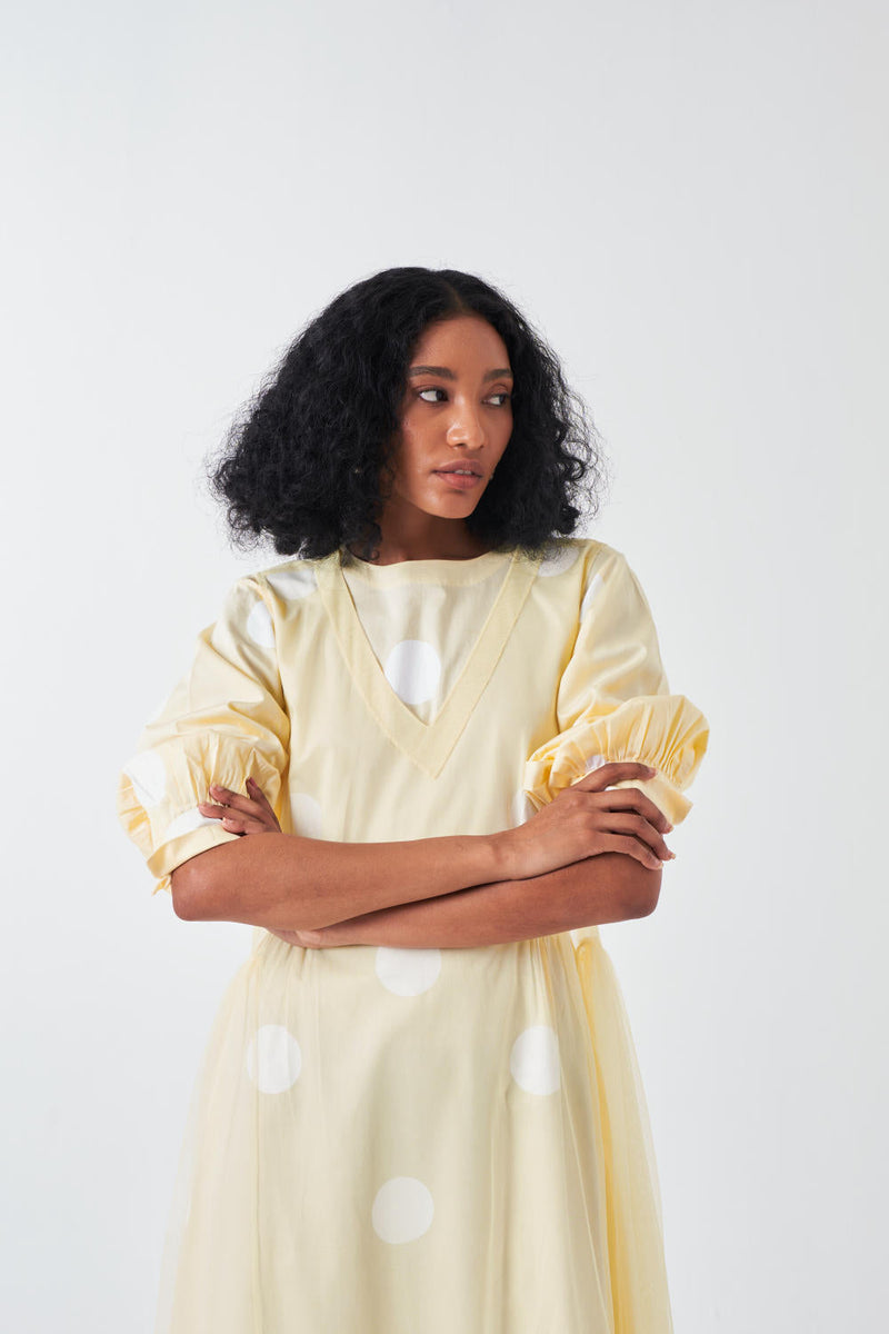 SIDE ELASTIC WAIST DRESS-BUTTER poplin by THREE for women Worldwide